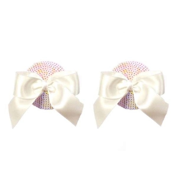 Nippies Gold Couture nipple covers iridescent sequins with white bow New in box - Picture 1 of 4
